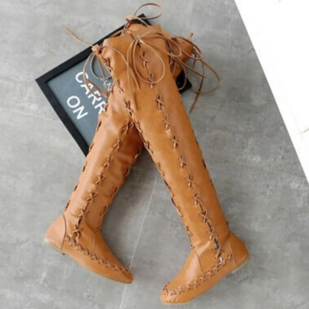 Boho Lace Up Over-the-Knee Moccasin Boots